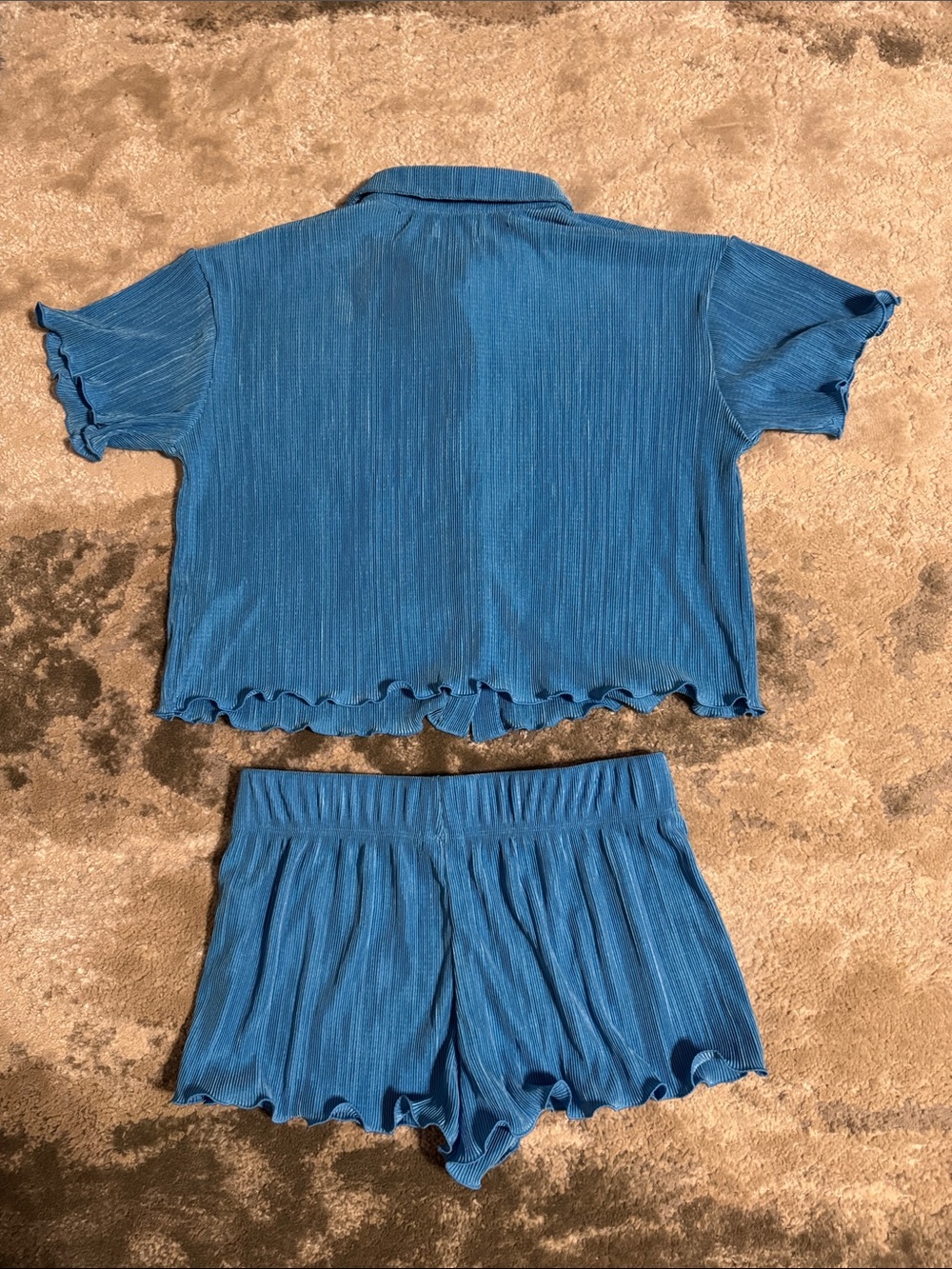 Colsie Blue Ribbed Two-Piece Set - Button Front Top & Shorts - Picture 2 of 3